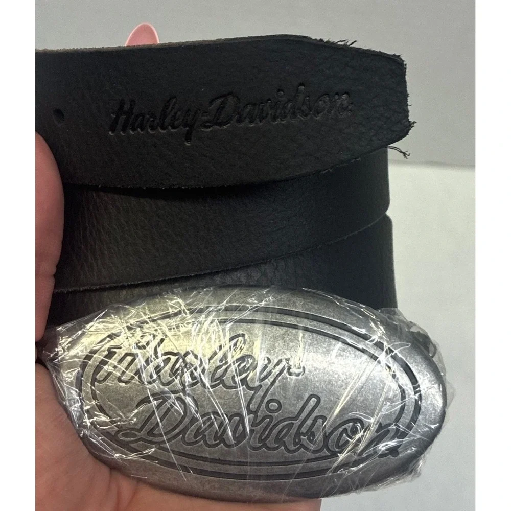 Harley‎ Davidson Leather Belt Mens 2XL Black Script Logo Buckle BMW028 NWT
